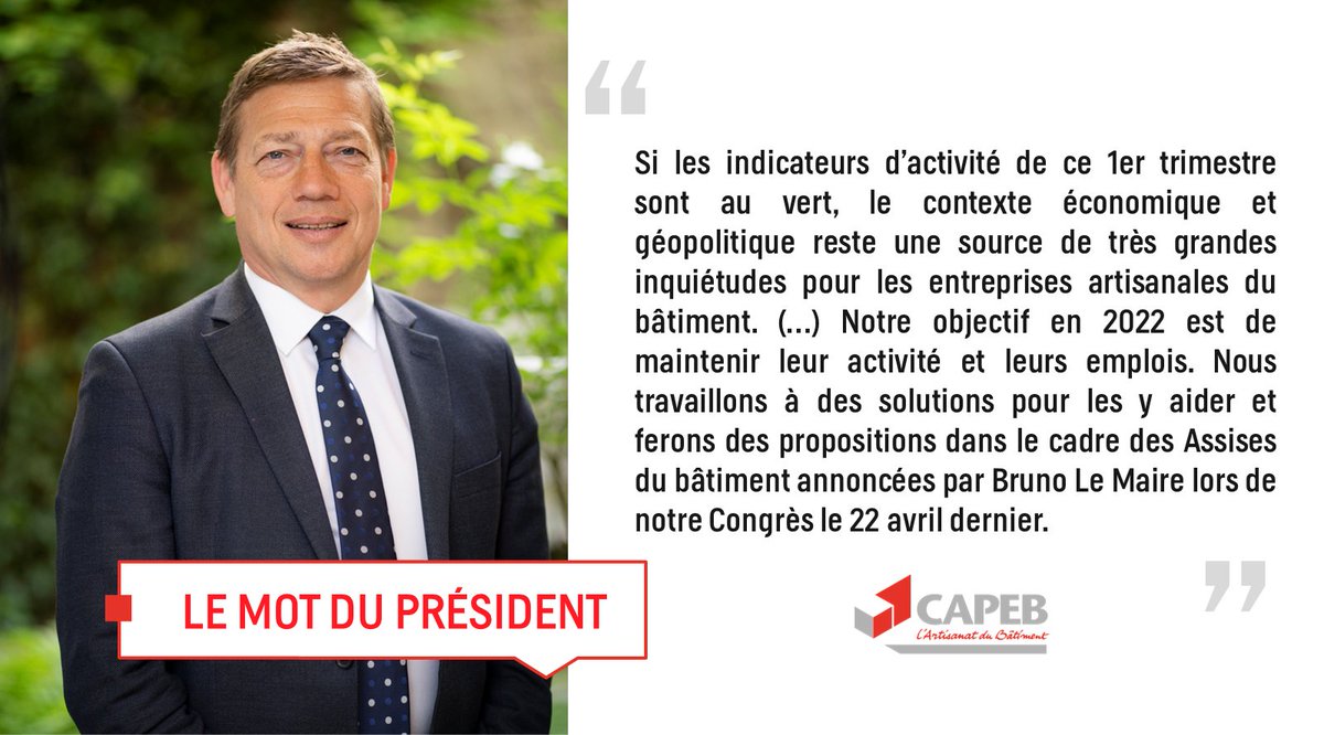 #ConjCAPEB Malgré un début d'année dynamique, la situation économique reste préoccupante au regard des tensions sur l'approvisionnement et de l’envolée des prix des matériaux, conséquences de la #GuerreUkraine 🕵️👇