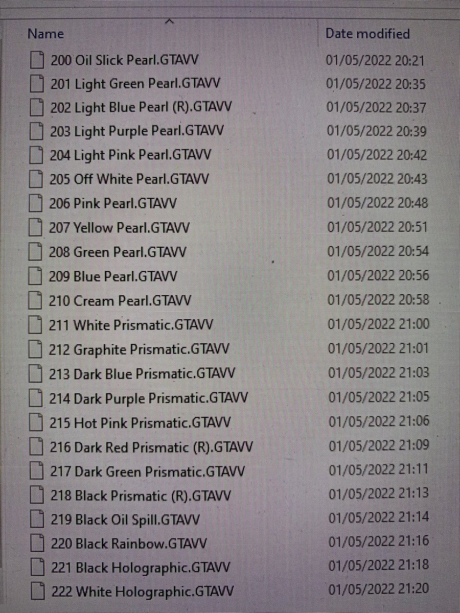 BenW123_'s tweet photo. Here’s the names of all the Chameleon colors , if it has a (R) next to it means it’s already released , thanks once again @ClassiqueGTA https://t.co/6vkC3xLskj