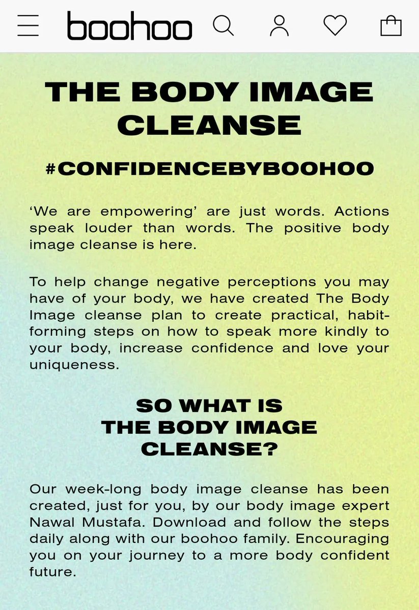 p2peducation's tweet photo. Fashion retailer Boohoo, have launched a brand new 7 day Body Image Cleanse plan!

Featuring daily, downloadable challenges and activities, the plan aims to empower their customers to be kinder to their bodies!

#p2peducation #confidencebyboohoo https://t.co/eQEqXM9q4u