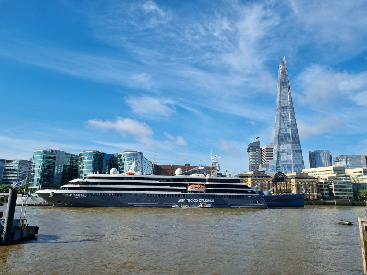 World Voyager waiting patiently this morning for her travel agent friends to board and learn more about what we do here at #nickocruises ⚓️🚢 #smallshipcruising #London