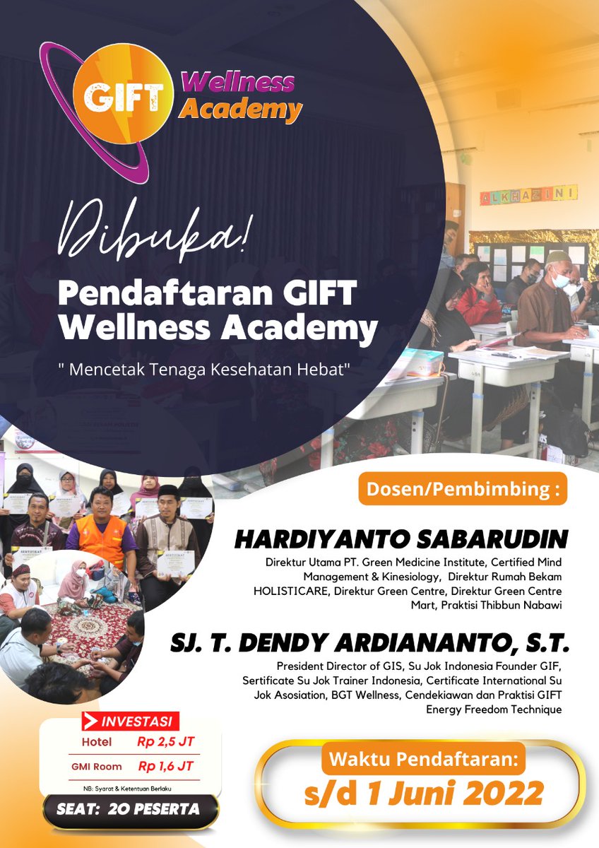 giftindonesia99's tweet photo. Telah di Buka Pendaftaran *AKADEMI GIFT WELLNESS*
🍃🍃🍃
*Ingin Menjadi Terapis di keluarga anda?*
*Suka dengan Dunia Kesehatan  ?*
*Ingin Pelajari Ilmu Kesehatan , tanpa Modal yang besar setiap pelatihan ?*
*Sudah punya klinik tapi Gak bisa mengatur Manajemen Kliniknya?* https://t.co/gLxHHMf9uP