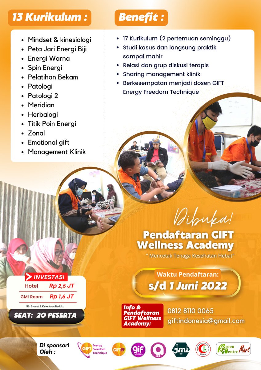 giftindonesia99's tweet photo. Telah di Buka Pendaftaran *AKADEMI GIFT WELLNESS*
🍃🍃🍃
*Ingin Menjadi Terapis di keluarga anda?*
*Suka dengan Dunia Kesehatan  ?*
*Ingin Pelajari Ilmu Kesehatan , tanpa Modal yang besar setiap pelatihan ?*
*Sudah punya klinik tapi Gak bisa mengatur Manajemen Kliniknya?* https://t.co/gLxHHMf9uP
