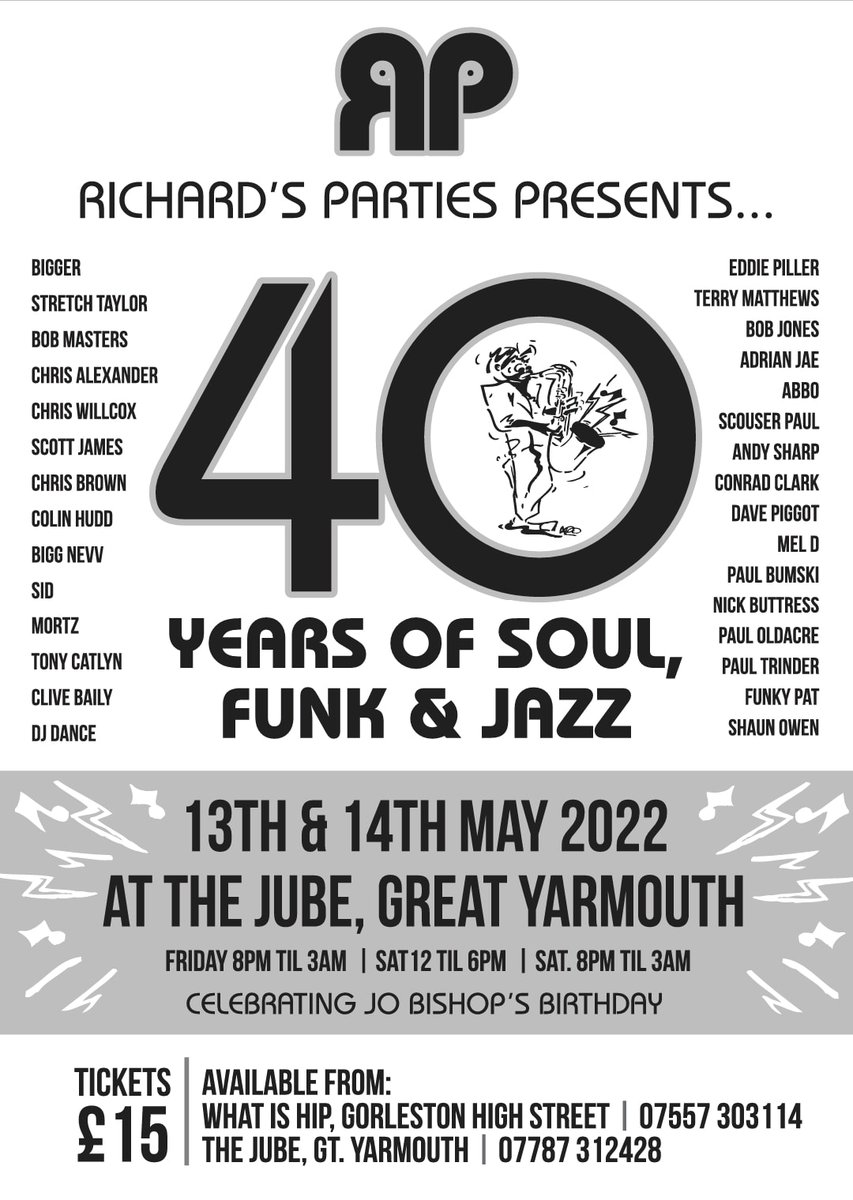 Looking forward to catching up with Richard Routledge &amp; my fellow spinners this coming weekend in soulful Yarmouth. 40 years of Richard’s Parties……Oh Yesss let’s do this!!Big love, Soul &amp; all that Jazz &amp; Dance. Wonderful absolutely 👏👍❤️❤️🙏 DrBob &amp; Debs XX