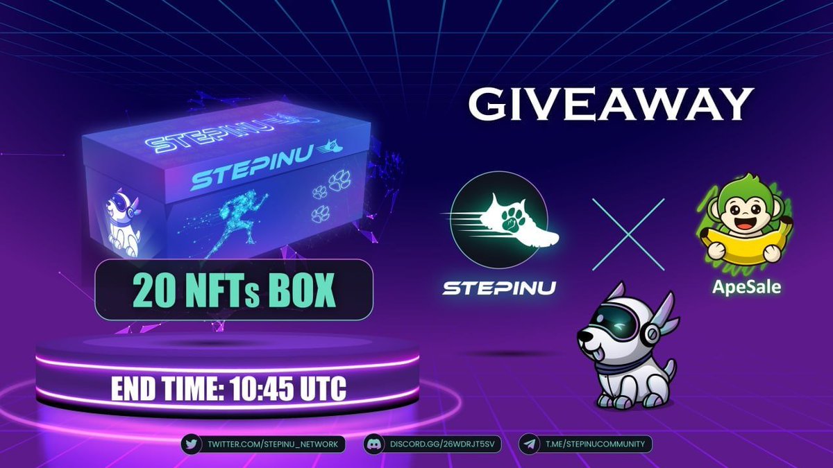 ApeSale_Network's tweet photo. 🎉🎉 QUICK CONTEST| STEPINU X APESALE GIVEAWAY 🎁
🌟 Total Reward: 20 NFT Boxes = 20BNB
💸 NFT Boxes with listing price: 1BNB per box!
🎯 Join @ApeSaleOfficial and write what you think about StepInu!
Read more: https://t.co/rD0m7uItr4
#ApeSale #Launchpad #cryptocurrecy 
#NFT #M2E https://t.co/gR0Qf3g5EF