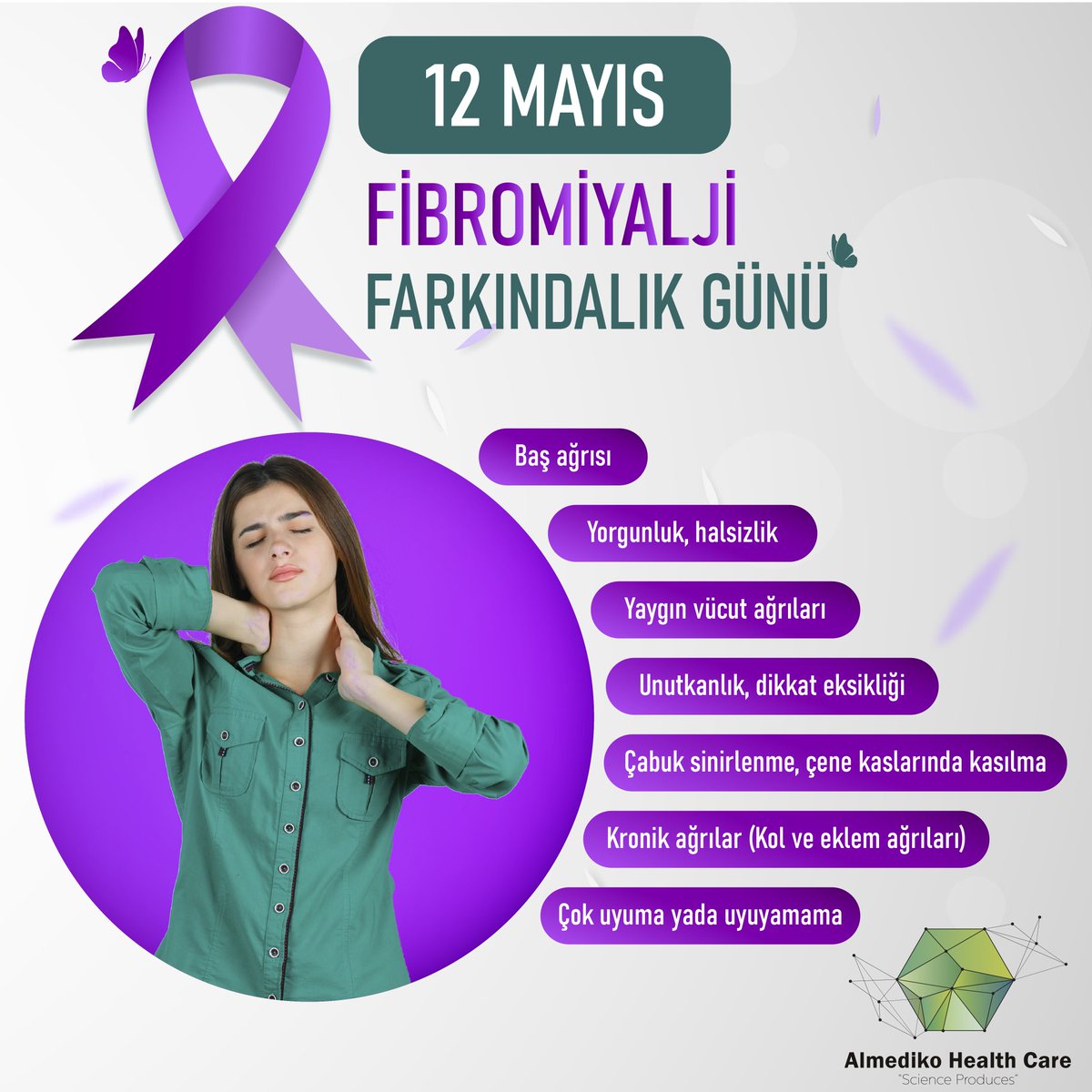 almediko's tweet photo. 12 Mayıs Fibromiyalji Farkındalık Günü. Fibromiyalji sadece ağrılı değil hastanım yaşam kalitesini önemli ölçüde azaltan ciddi bir hastalıktır. #fibromiyalji #12MayısFibromiyaljiFarkındalıkGünü #yaşamkalitesi #bütüncültedavi #fonksiyoneltıp #Fibromyalgia #fibromyalgiaawareness https://t.co/XVGRtvg5Wz