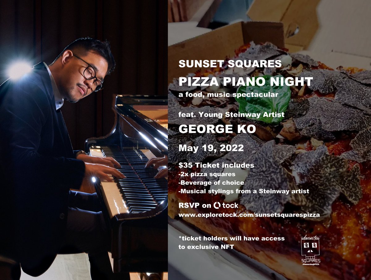 GKOpiano's tweet photo. Do you like pizza? Do you like having your crazy musical requests fulfilled on the piano? Well, if you’re in SF next week, I’m playing at @Sunsetsquares Tickets: https://t.co/o0FDZX6bs6
#piano #liveperformance #sanfrancisco #sf #live #liveevent #foodevent #cosmostour #pizza https://t.co/WRH90r4Q8F