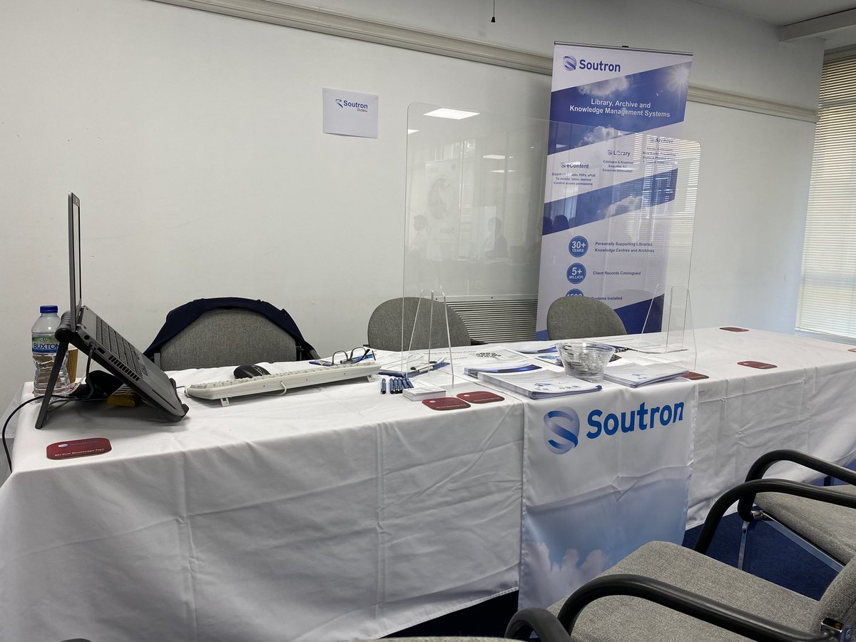 Soutron's tweet photo. All ready and setup for the @CILIPEvents #CILIPLMS Library Management Showcase in London!
Looking forward to a busy day! https://t.co/s6WkOxvYQt