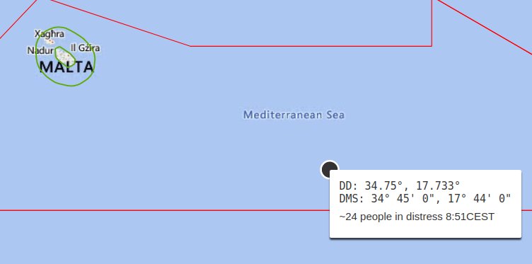 🆘 ~24 people in distress in #Malta SAR!

Alarm Phone is in contact with a group in distress who report they are at sea for 4 days, with no food drinking water left! The wind is getting stronger and they fear for their lives! 
We demand an immediate rescue!