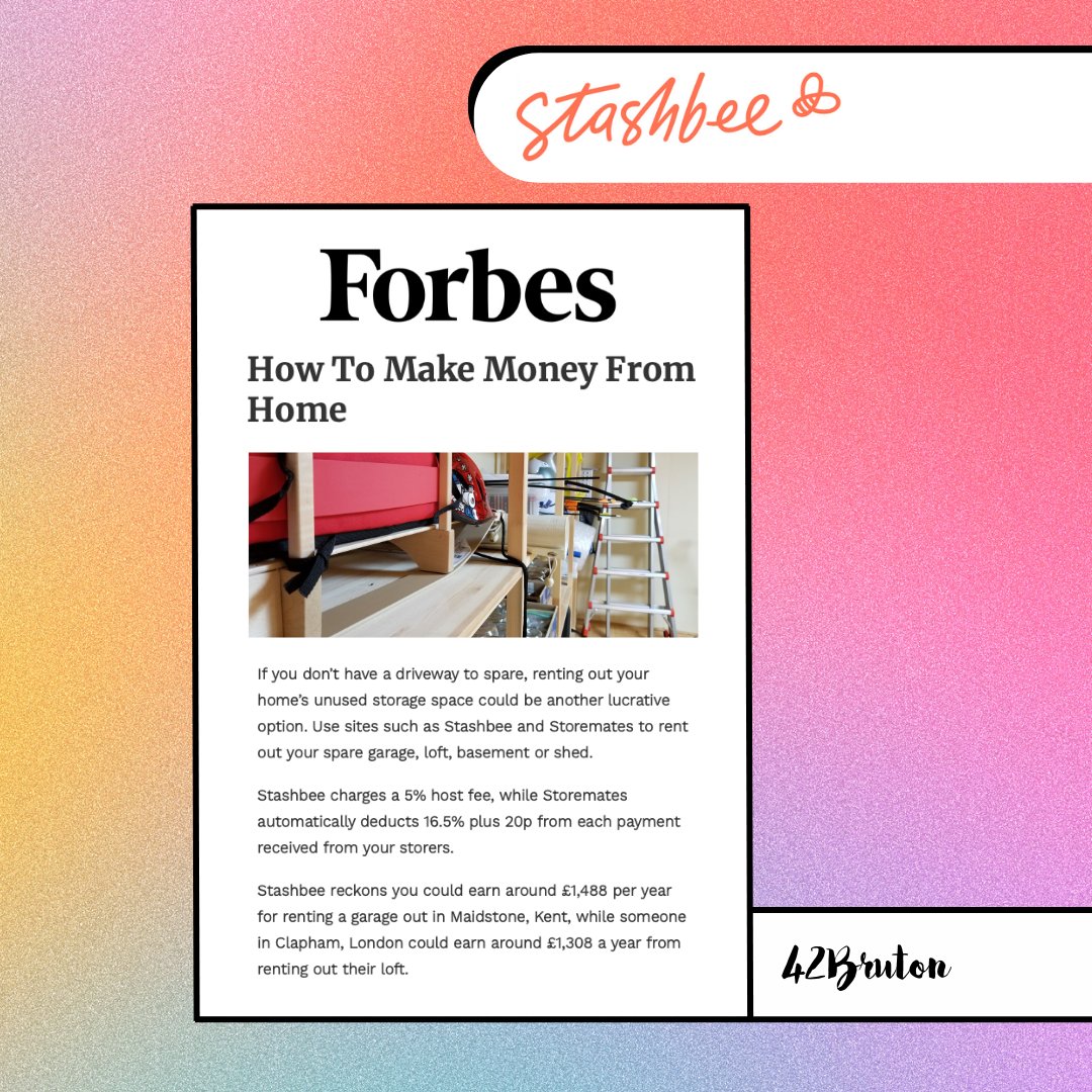 Check out this amazing piece in <a href="/Forbes/">Forbes</a> for our client <a href="/stashbee/">stashbee</a>! 🤩
 
Stashbee featured in Forbes’ guide to making money from home, positioning Stashbee as the ultimate site that people can use to earn money from renting out their spare space 🏠 Read via: forbes.com/uk/advisor/bus…