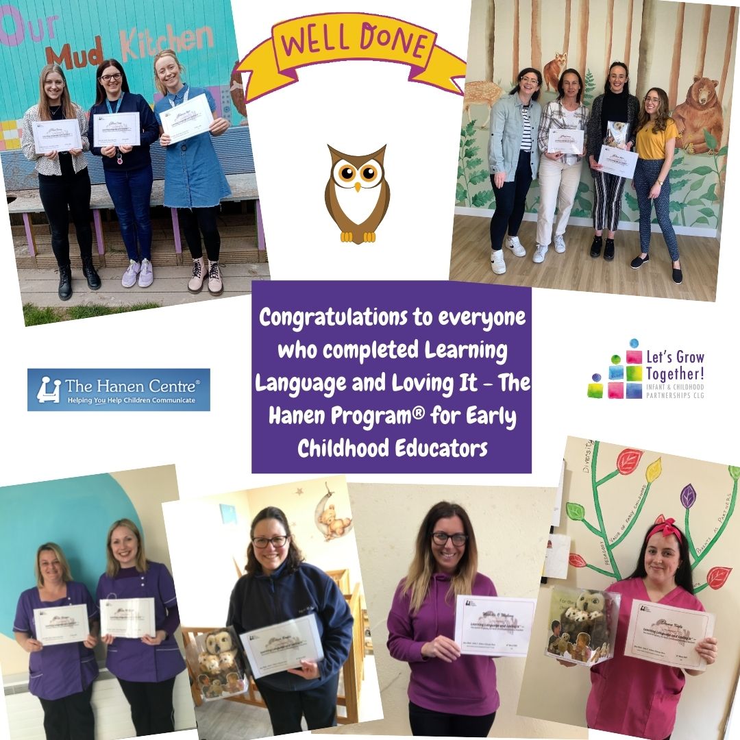 Congratulations to all those who completed Learning Language and Loving It™ -The Hanen Program® for Early Childhood Educators in our first virtual rollout of the programme from September 2021-March 2022. 🎓🦉🎉
@CorkCityCCC  @TheHanenCentre 
Well done to the class of March 2022!