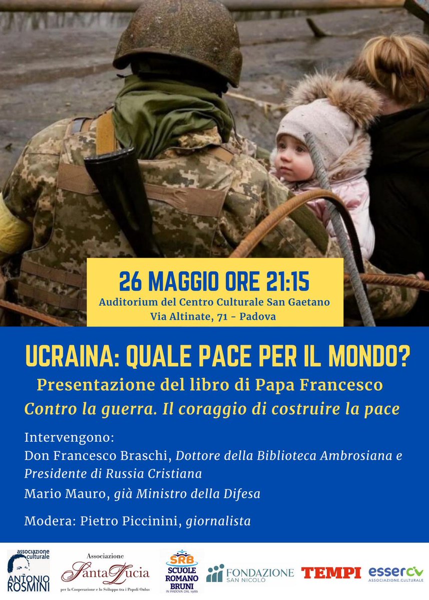 CenaSantaLucia's tweet photo. In occasione dell’uscita del volume di papa Francesco “Contro la guerra. Il coraggio di costruire la pace” (Lev-Solferino), ne parleremo con Francesco Braschi e Mario Mauro https://t.co/H6bNxDFhQR