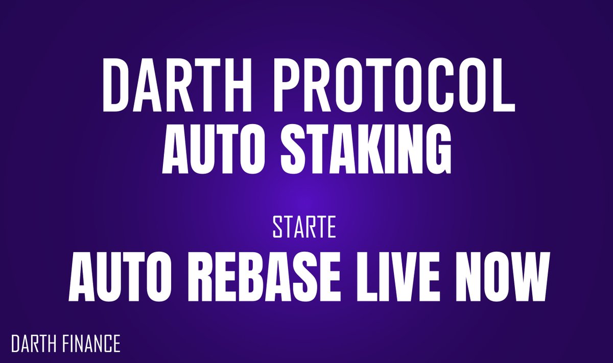 DARTH AUTO STAKING LIVE NOW 💰💰

We announce Launch live Auto Rebase 
app.darth.finance

#DARTH_FINANCE #finances #DeFi #Passiveincome #investment #BSCGems #BSCGemsAlert #BSCGem #BTC #Bitcoin #altcoin