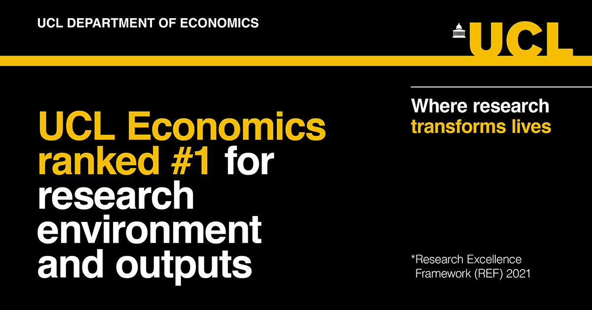 EconUCL's tweet image. UCL Economics has ranked first for our research environment and outputs in the Research Excellence Framework 2021 (REF).

Find out more about our results ➡️ bit.ly/3N9XN0O 
#UCLResearch #REFResults