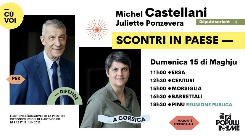 Sta dumenicata principiemu i nostri giri di campagna !
Venite à scuntrà ci per scambià annant’u bilanciu di Michè Castellani è u nostru prugrammu