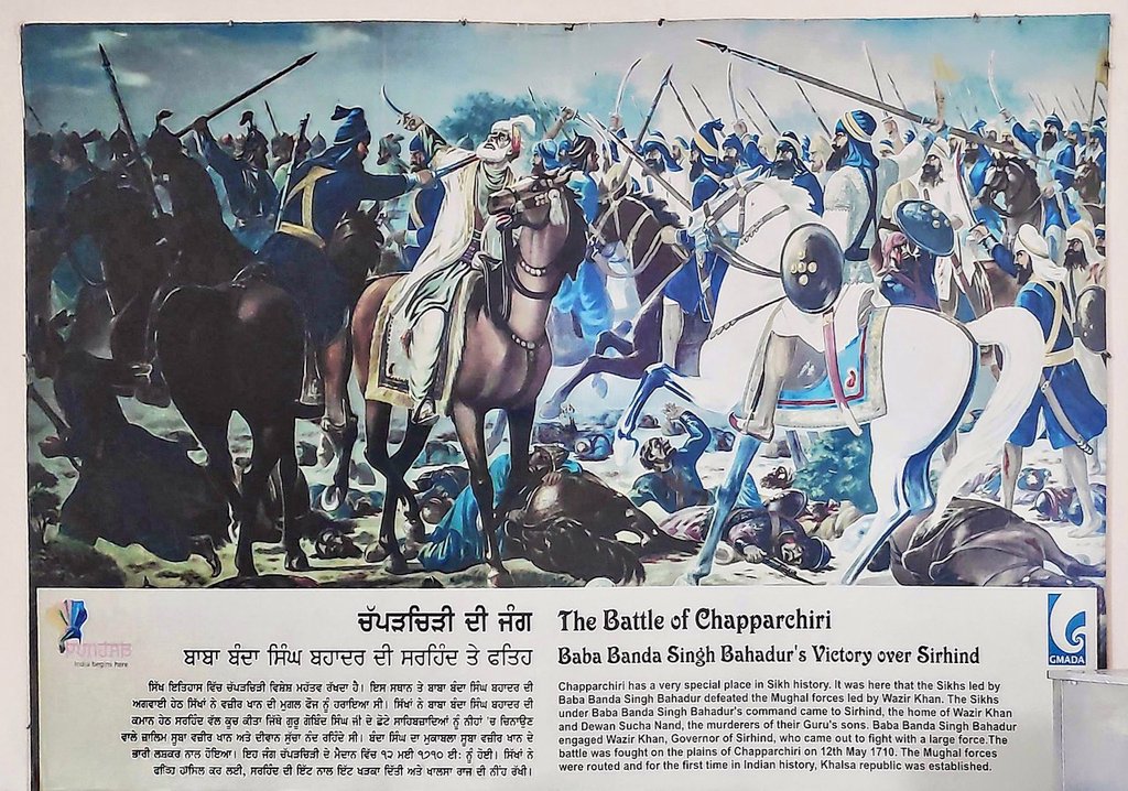 iamgurparvesh66's tweet photo. The Battle of Chappar Chiri, also called Battle of Sirhind, was fought between #MughalEmpire and the #Sikhs on 12 May 1710 at Chappar Chiri, located 20 kilometers from #Sirhind.
#BandaSingh himself rushed into the battle, #WazirKhan was beheaded in the battle.
#SirhindFatehDiwas https://t.co/mOamYJddxC