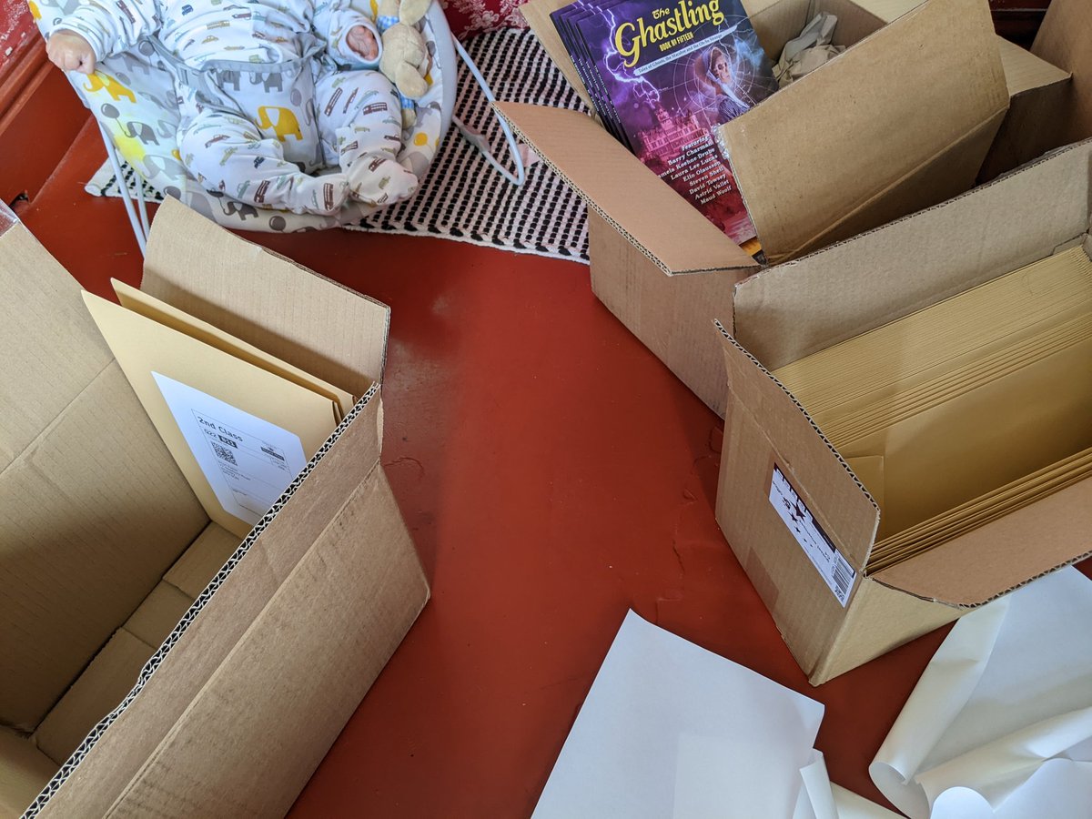TheGhastling's tweet photo. The last of the orders for book 15 are going out this week. Sorry it's taken so long - currently sharing my office with a 5 month old baby Ghastling and time belongs to him, not me! #horror #gothic #ghoststories #workingmoms #familylife #work https://t.co/7N8w1IT57r