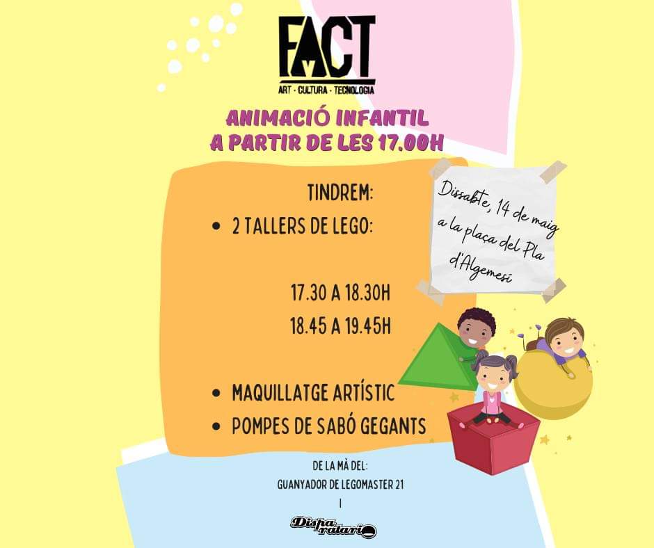 🌼🐸✨🎈Al 𝐅𝐀𝐂𝐓 d'aquest dissabte 𝐚 𝐩𝐚𝐫𝐭𝐢𝐫 𝐝𝐞 𝐥𝐞𝐬 𝟏𝟕.𝟎𝟎𝐡, tindrem activitats per als més menuts a la plaça del pla d'Algemesí!!🎭🎨

👦🏼👧🏽2 tallers de LEGO
🎭Maquillatge artístic
🐳Bombolles de sabó gegants

@algemesi_net 

Vos esperem!!😍😍