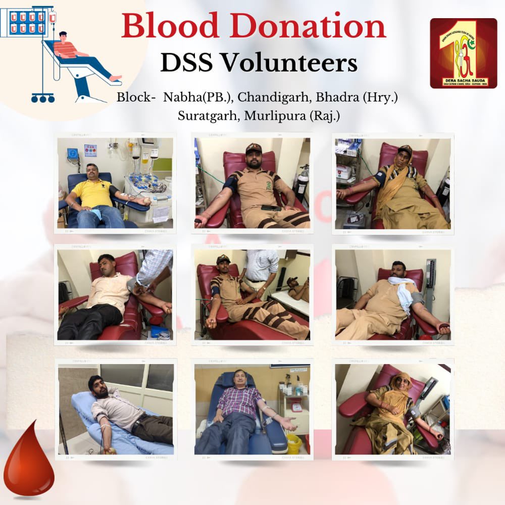 DSSNewsUpdates's tweet photo. The DSS volunteers are #saving people's lives around the world by donating #blood on a round-the-clock basis. They have saved countless lives so far, which is worth underscoring. 
We are thankful to St. Dr. @Gurmeetramrahim Singh Ji Insan for guidance to serve people selflessly. https://t.co/xgU1qDstC9