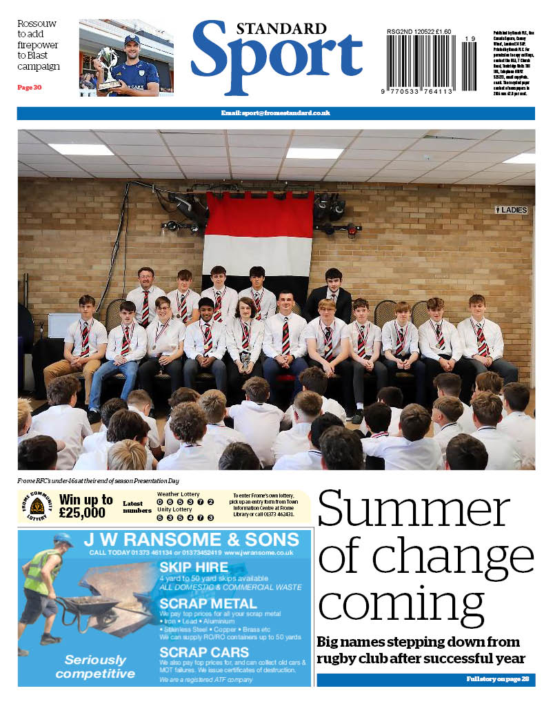 #Sport in this week's Somerset Guardian &amp; Frome Standard: <a href="/SomersetCCC/">Somerset Cricket 🏆</a> sign Rossouw for Blast, <a href="/FromeRFC/">Frome RFC</a> celebrate end of season before summer of change; action from <a href="/bhorsetrials/">Badminton Horse Trials</a>; latest from <a href="/MendipGolfClub/">Mendip Golf Club</a>, <a href="/FarringtonPark/">Farrington Park</a> &amp; <a href="/SWAC_Archery/">South Wansdyke Archery Club</a> 2/3 #SupportLocal