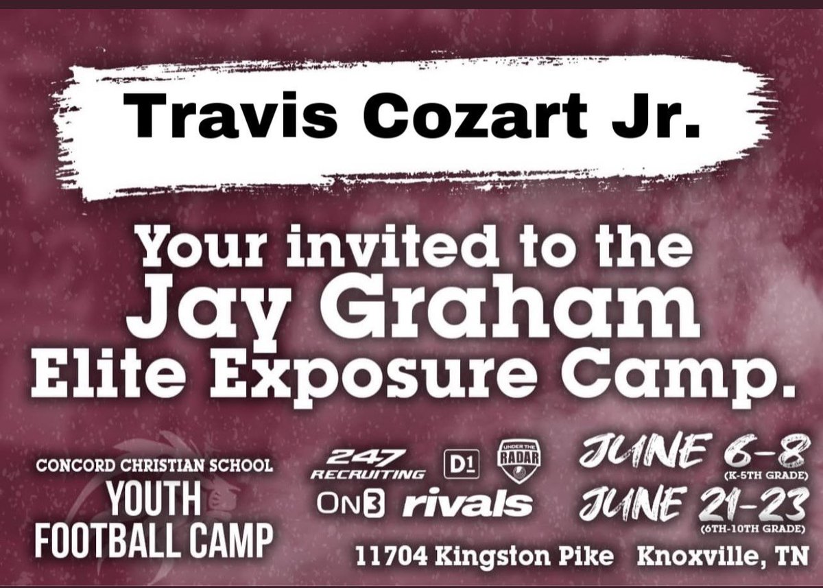 Blessed to receive an invite! @CoachjayhGraham @D1Knoxville @RivalsCamp @Rivals @UnderTheRadarFC @247Sports @BHoward_11 @247recruiting @RyanCallahan247 @WBCoachReeves @jabaridavis_VFL @WBHSGovs @GovMonsterr