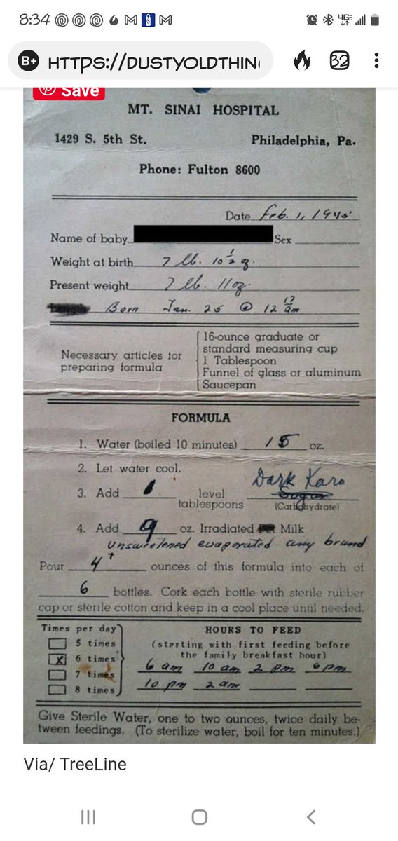 greeengrl17's tweet photo. @RealCandaceO 1950's recipe for baby formula https://t.co/IQ9c0Kr5Ki