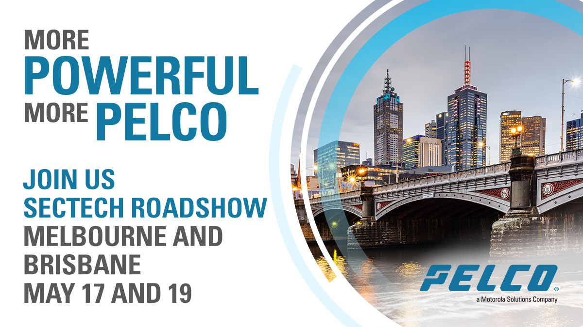 pelcovideo's tweet photo. The #SecTech Roadshow’s final two events are taking place in Melbourne, May 17 & Brisbane, May 19. Join @MotoSolutions #Pelco & see our #AI-powered #VideoSecurity solutions & meet our team to find out how we can enhance #security. Register now: https://t.co/2XJVHgOWKl https://t.co/7NXOSHuIB6