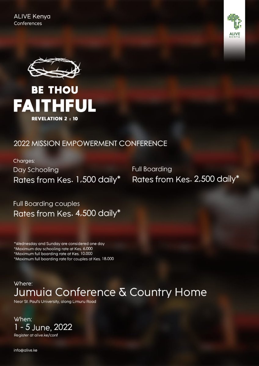 alivekenya's tweet photo. You're most welcome to this Year's ALIVE Kenya's Mission Empowerment Conference. ☺️

Visit https://t.co/9qx39Uql1c for more details. https://t.co/UOL1aqRplN