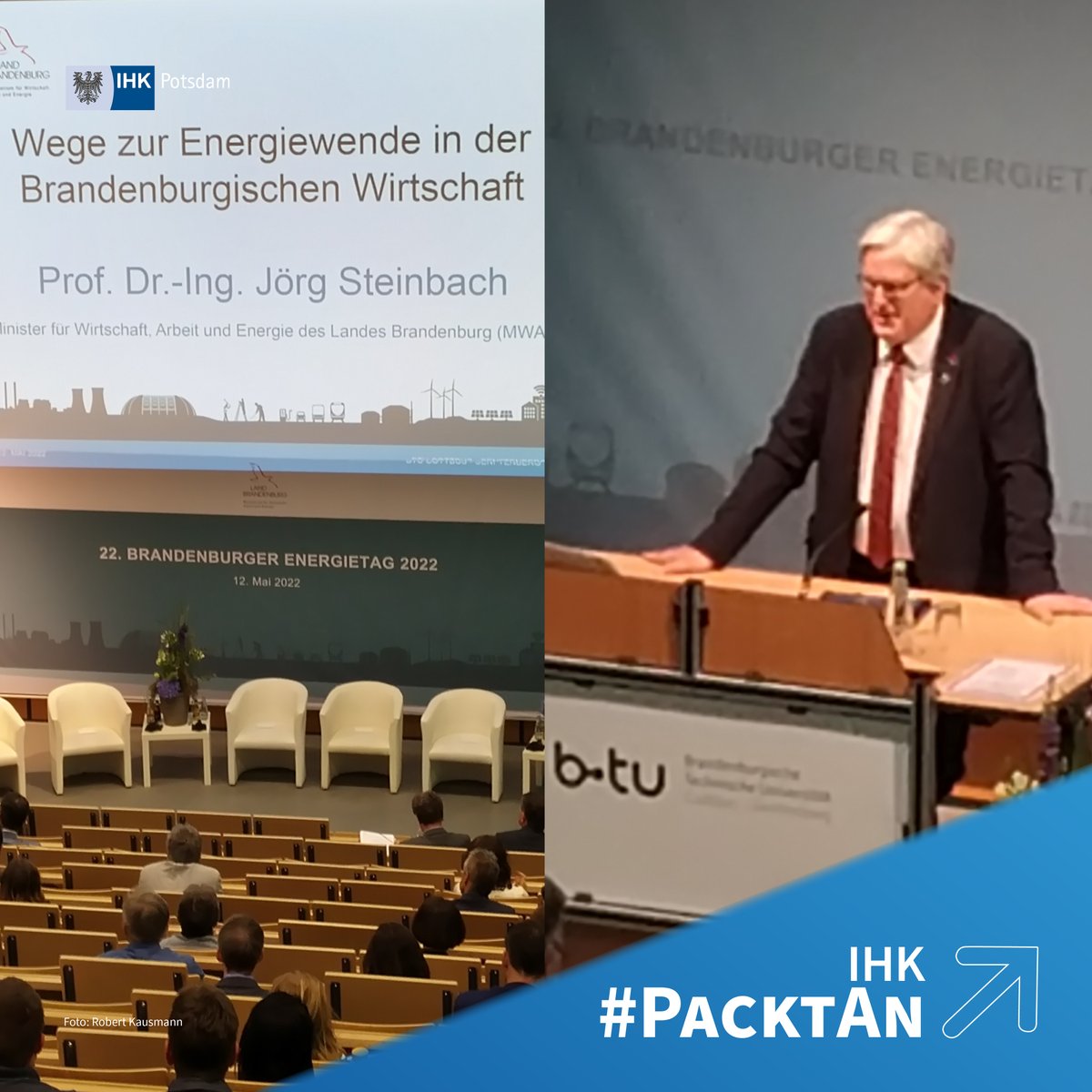 IHKPotsdam's tweet photo. Mehr als 300 Menschen sind heute beim #Energietag #Brandenburg an der BTU Cottbus-Senftenberg mit dabei👏🙌 Auch unser Schwerpunktthema "#Ausbau der Erneuerbaren #Energien" steht heute im Fokus der Veranstaltung. IHK #PacktAn und macht sich auch hier für das Thema stark 💯 💪 https://t.co/7WcdUu5t21