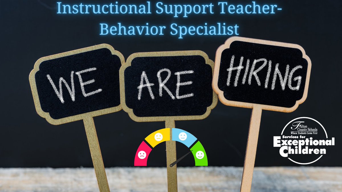 We are currently seeking an Instructional Support Teacher-Behavior Specialist to support our special education students and staff! Come join our team! @BlakeMcGahaFCS <a href="/SherryCP3/">Sherry Peterson</a> <a href="/GillandTris/">Tris Gilland</a> 

jobs.fultonschools.org/job/Instructio…