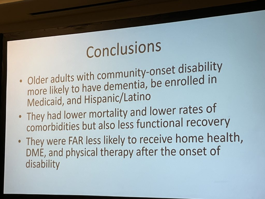 Far lower rates of home services, support, physical therapy for community-caused disability (compared to hospital-caused) High impact & useful research from @ClaireAnkuda #AGS22 @geri_doc @akelleymd @MSHSGeriPalCare @AmerGeriatrics