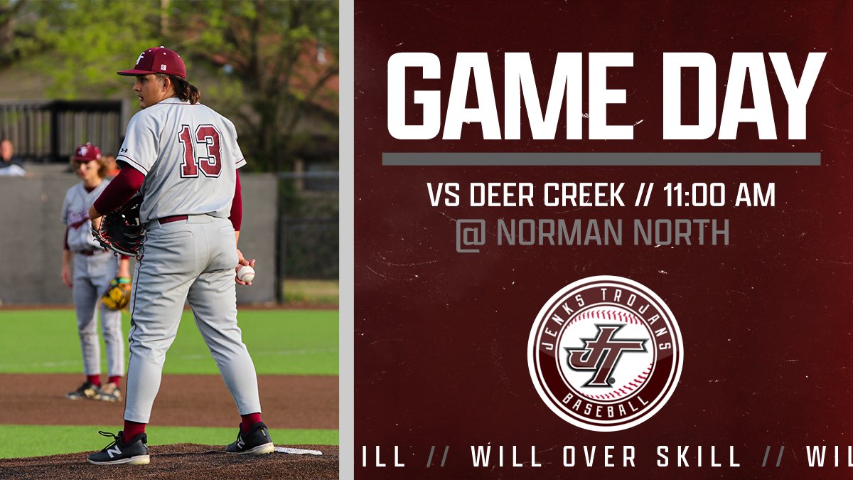 JenksHSBaseball's tweet photo. ⚾️ GAMEDAY ⚾️
🆚 Deer Creek
⌚️ 11:00 AM
📍 Norman North
State Quarter-Finals 🔓
#WillOverSkill #RTBT 👊🏽 https://t.co/Pps5dDVaTC