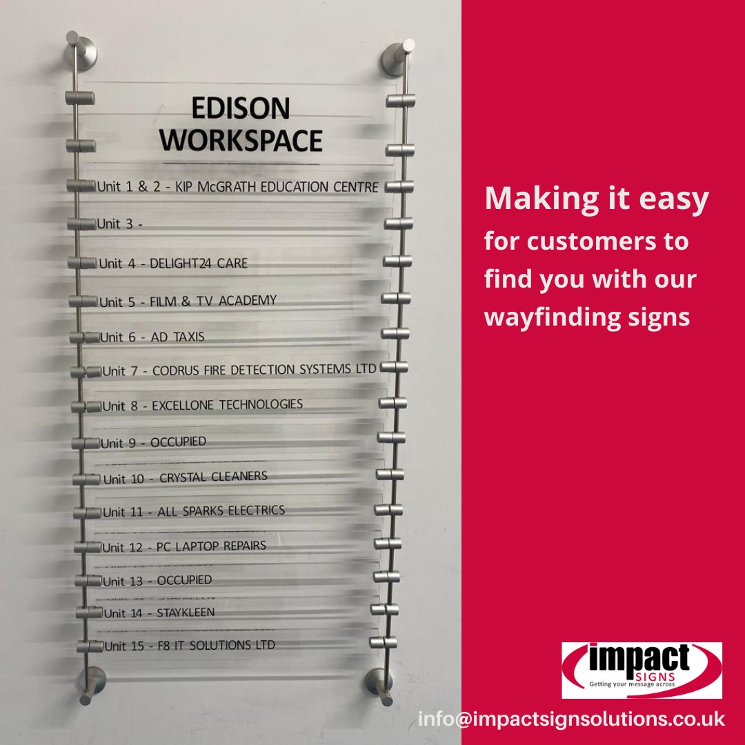 impact1994's tweet image. Many businesses are located in industrial estates, business parks etc which can make it challenging for visitors to find you. Help is at hand with our modular &amp;amp; bespoke #wayfindingsigns! Get in touch for info
01296 488902
impactsignsolutions.co.uk/product/bespok…
#aylesbury