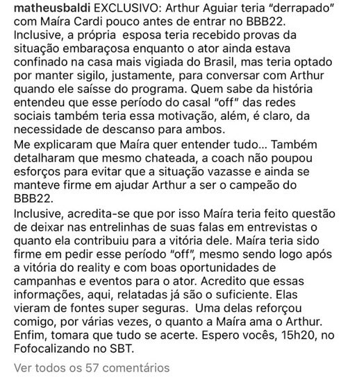 centralreality's tweet photo. 🚨BOMBA! O jornalista Matheus Baldi afirma que já temos a 17ª na lista do pãozinho, e que essa “derrapada” rolou antes do confinamento do brother, mas que Maíra descobriu quando ele já estava no BBB22. https://t.co/O7IZ1zxtkM