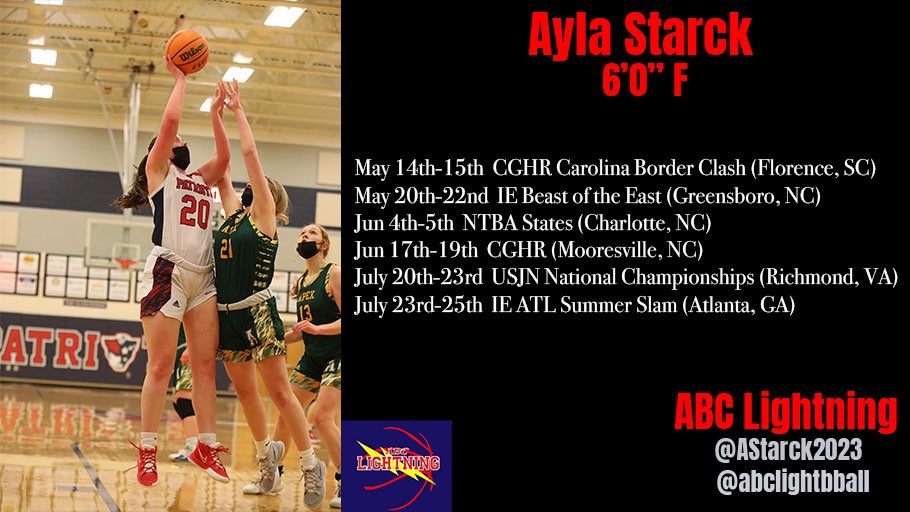 Catch <a href="/AStarck2023/">Ayla Starck</a> playing in Florence, SC this weekend with <a href="/abclightbball/">Gary Glen Williams</a> and at the following tournaments through the end of July!

hudl.com/v/2HVTmY