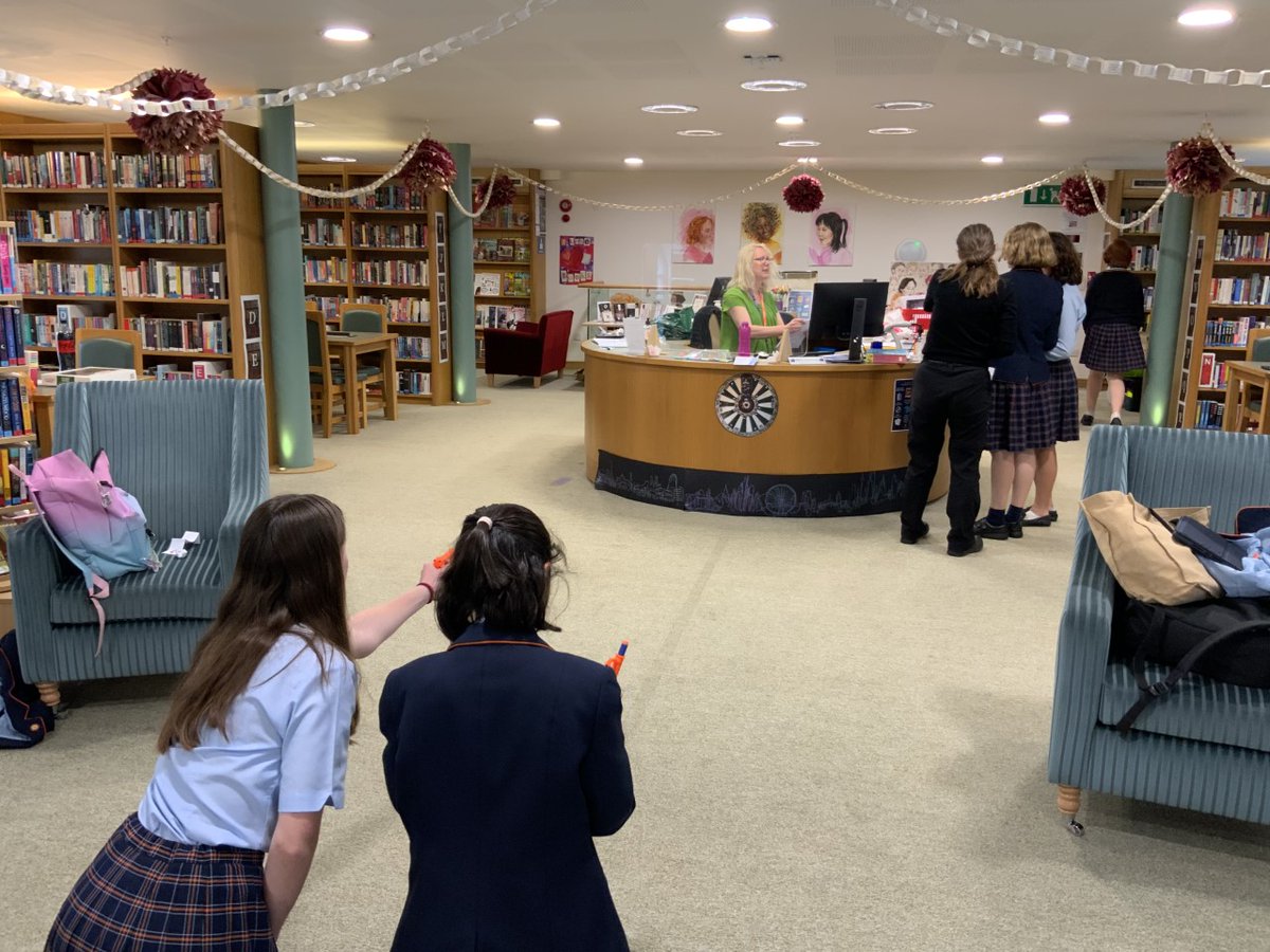 StSwithunsLibr's tweet photo. Winchester Round Table = Nerf target practice during Reading Room's Tasking Treasure Hunt.  #libraryfun #literarychallenge #StSwithunsstyle https://t.co/lFxveLh4uH