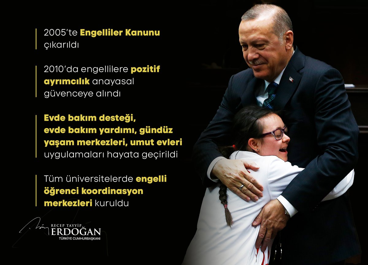 Başkaları görmezden gelse de biz engellilerimizi ihmal edemeyiz. Bilhassa da engelli vatandaşlarımızın iki duvar arasına hapsedilmesine tahammül gösteremeyiz.

Elbette bulunduğumuz konumu yeterli görmüyoruz. Daha büyük başarılar için çalışmalarımızı aralıksız sürdüreceğiz.