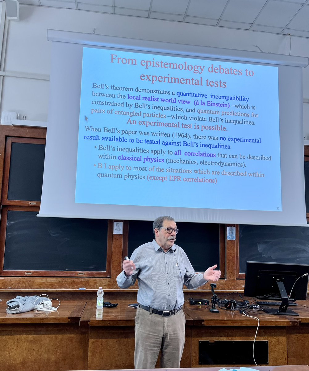 sara_satanassi's tweet photo. When you have the opportunity to attend a seminar so deep that you fall in love again with what you do and your community. 
The department of physics and astronomy (@Unibo ) hosted @alain_aspect for the Bologna’s quantum day. @QTEduCSA @QuantumFlagship #italianquantumweek https://t.co/V5D7I5KbCr