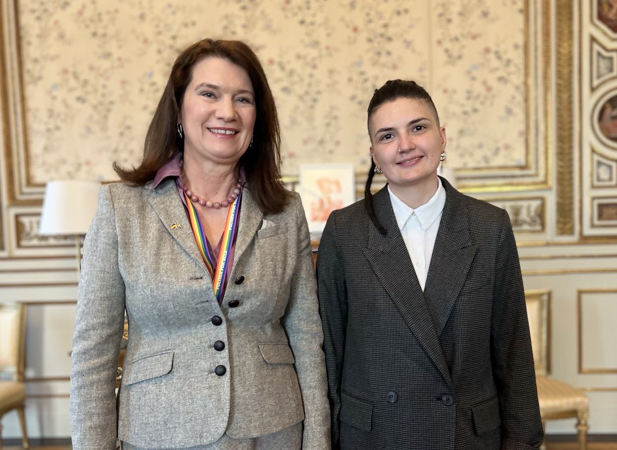 AnnLinde's tweet photo. Excellent meeting with LGBTQI human rights defender @Xheni_Karaj 🇦🇱, recipient of the Civil Rights Defender of the Year Award 2022. Thanks to her tireless work, the rights &amp; lives of many LGBTQI persons have improved. Sweden wholeheartedly supports the fight for equal rights 🏳️‍⚧️🏳️‍🌈 https://t.co/432ls1UMPd