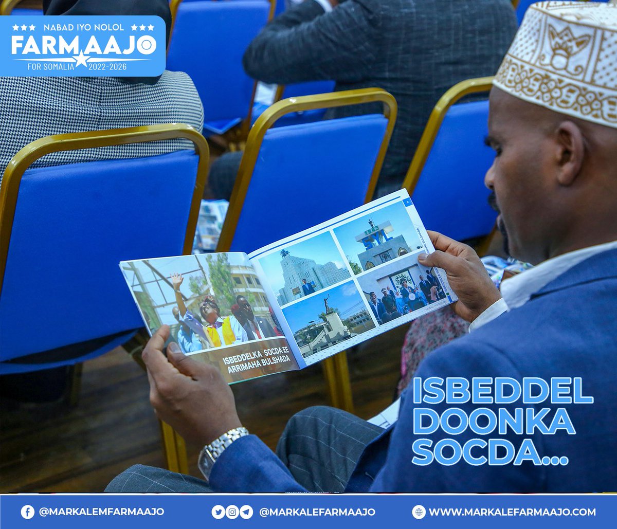 M_Farmaajo's tweet photo. Continuity #ISBEDELDOONKASOCDA is an opportunity to maintain my govt's successful transformative policy and service delivery reforms for the #Somali people, which began in 2017. Security, economic reforms, good governance and public service delivery all remain my top priorities. https://t.co/otLDGQP1y9