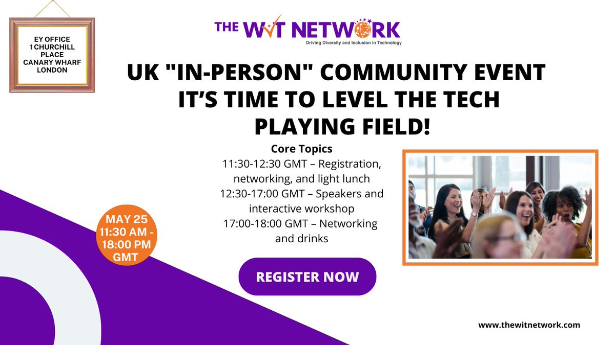 The WIT Network UK is hosting an in-person community event on May 25! Join for a day of networking, engaging speakers, and an interactive workshop to inspire #womenintech, #agentsofchange, and the next generation to realize the potential upon us all. 
🤸‍♀️ bit.ly/3y93zvo