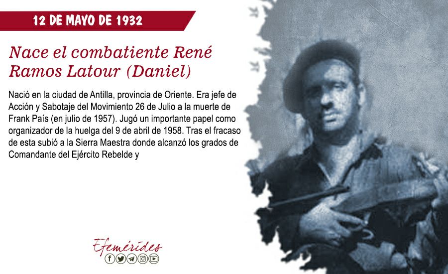 #TenemosMemoria 11 de mayo de 1932 nace el combatiente René Ramos Latour #CubaViveEnSuHistoria <a href="/companioni74/">Alejandro Abilio P. Companioni</a> <a href="/IzquierdoAlons1/">Livan Izquierdo Alonso</a> <a href="/MauryPereira74/">Mauri Pereira</a> <a href="/yuslayvis/">AlejandraYBG</a> <a href="/yamila_padron/">Fondo Cubano de Bienes Culturales</a> <a href="/AOrrelly/">Asney Orrelly</a> <a href="/PartidoPCC/">Partido Comunista de Cuba</a> @chamberohoy <a href="/William64238221/">William Burgos Oria</a> <a href="/JAGH1968/">🇨🇺José A Garcia</a> <a href="/NexyVelizNaranj/">Nexy Veliz Naranjo</a> <a href="/AlexeyOT73/">Alexey</a> <a href="/DisleyAcosta/">Disley Lopez Acosta</a>
