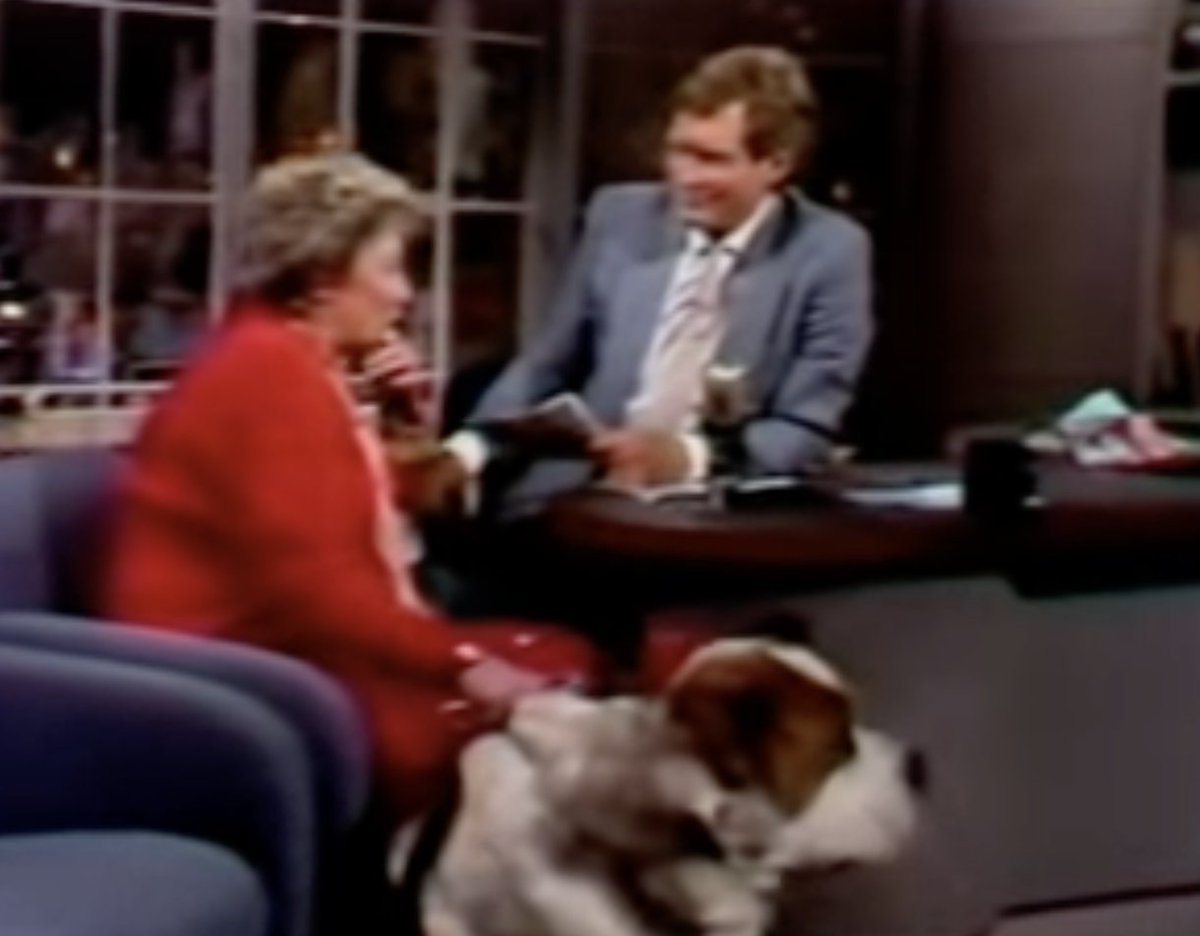 OTD 1986: 
#Reds owner Marge Schott and Schotzie appear on the Late Show with David Letterman. WATCH:
youtube.com/watch?v=yV4FF5…
<a href="/Letterman/">David Letterman</a>