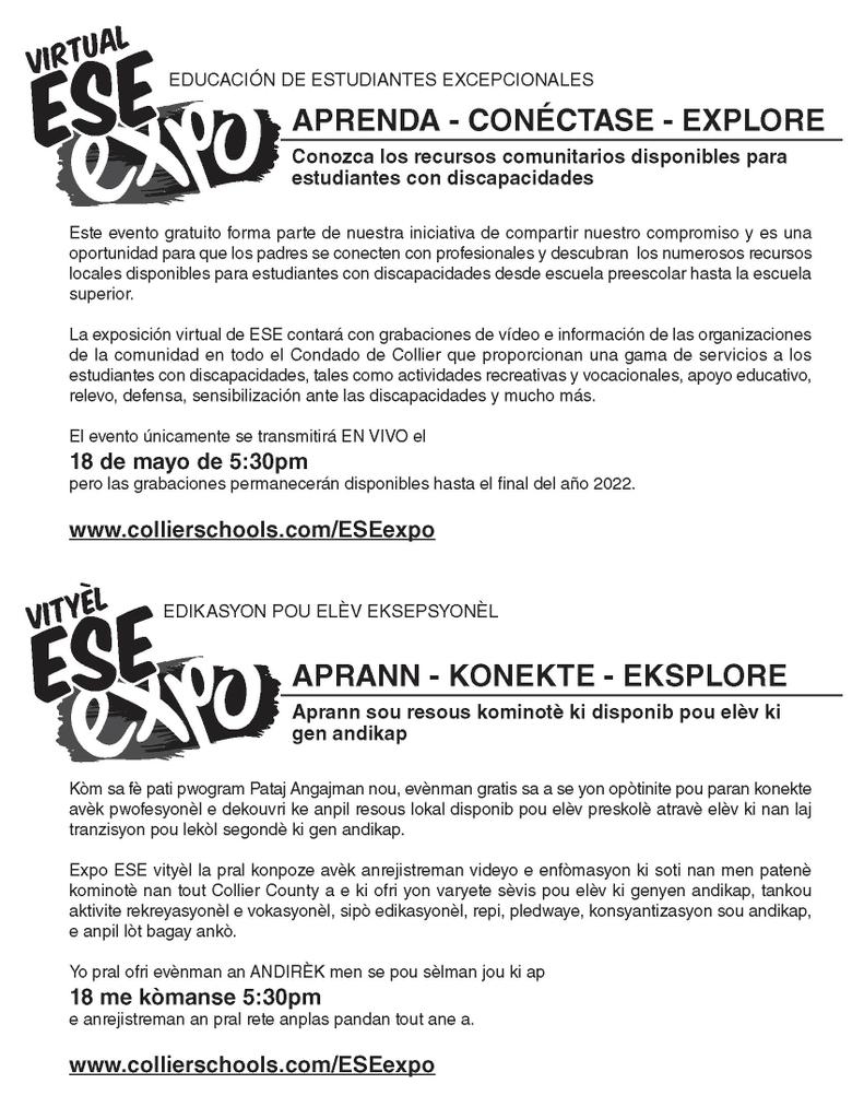 OESCHIEFS's tweet photo. Next Wed, May 18, CCPS will be offering a Virtual ESE Expo at 5:30 PM. The free event is an opportunity for parents to discover the many local resources available for students with disabilities. To access the event, please visit https://t.co/XgdguD669D. #CCPSSuccess #CCPSF https://t.co/Z7vuakyOZZ
