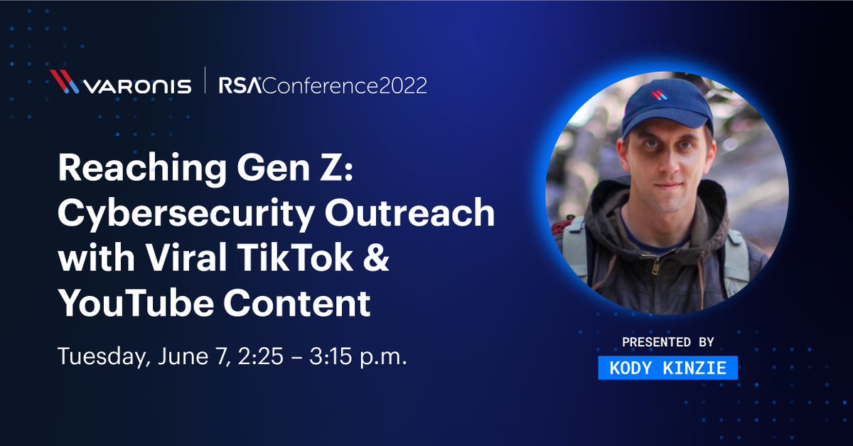 varonis's tweet photo. Attending the @RSAConference? Donโt miss @KodyKinzie, discuss how TikTok and YouTube should be leveraged for cybersecurity content! #RSAC #cybersecurity #weprotectdata
https://t.co/Yi7irfSQeT https://t.co/qEvZNQaWKX