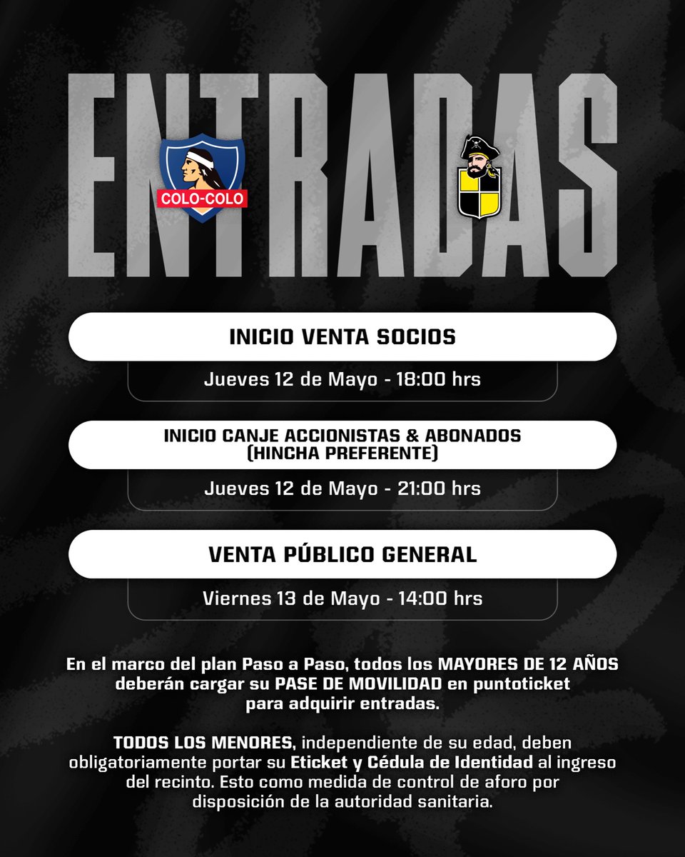 ColoColo's tweet photo. 🎫 𝐕𝐄𝐍𝐓𝐀 𝐃𝐄 𝐄𝐍𝐓𝐑𝐀𝐃𝐀𝐒 para el duelo ante Coquimbo Unido.

🚨 Debido a la reducción de aforo por parte de la autoridad, y como medida de seguridad, solo estarán disponibles los sectores ARICA, CORDILLERA, OCÉANO y R. NUI. 

📲 + INFO: https://t.co/owiWxq6y8C https://t.co/KmUEbUUNnn