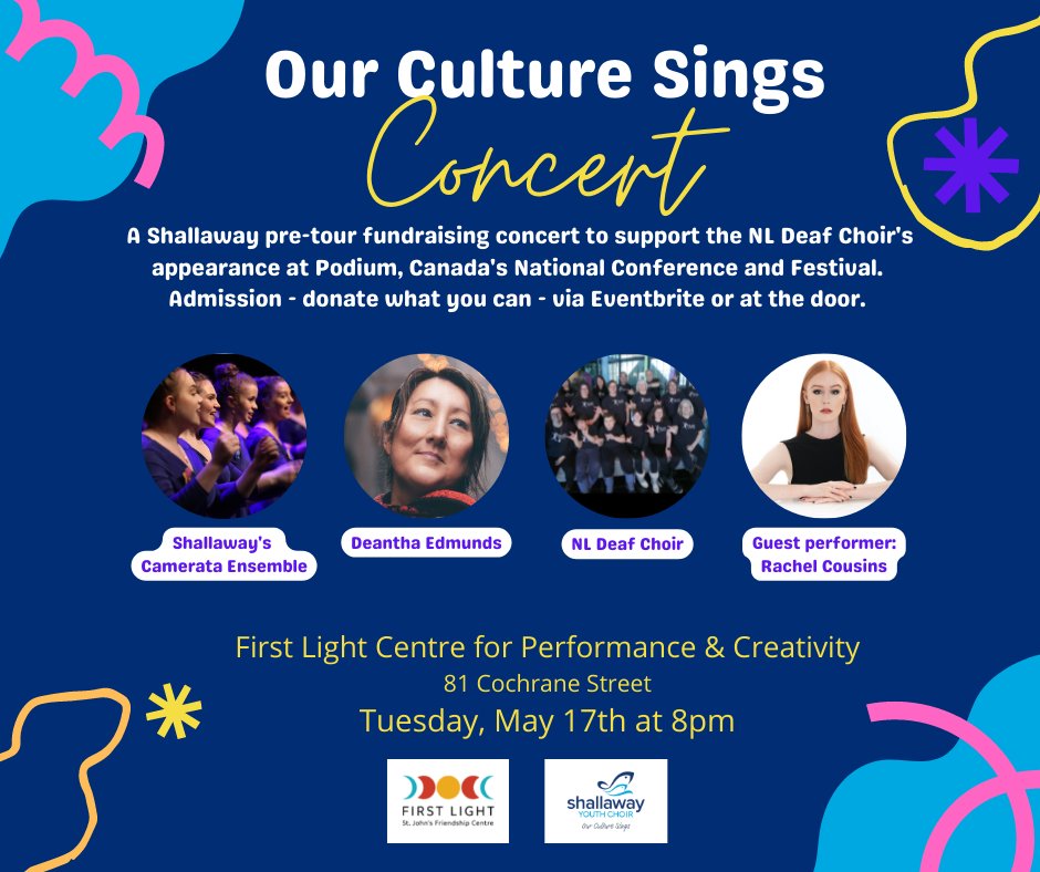 NL_Assoc_Deaf's tweet photo. Please come out an support the pre-Podium 2022 concert for @shallawaynl Shallaway Youth Choir, Deantha Edmunds - Canada's first Inuk Classical Singer, and of course the NL Deaf Choir! Admission is by donation, and it will be a great night of music! https://t.co/dPWKEwgMEP