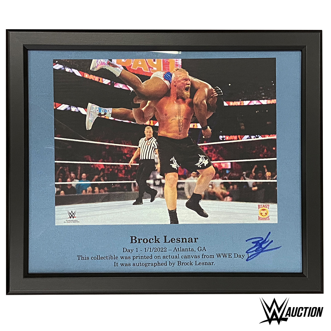 WWEAuctions's tweet photo. New listing alert! These @BrockLesnar SIGNED and USED ring canvas frames are going live at 8pm ET tonight! #WWEAuction #WWEAuctions https://t.co/MzsNOgm74n