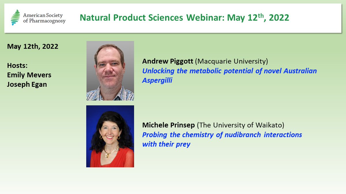 pharmacognosy's tweet photo. It's not too late to register for the ASP Webinar today with @andrewpiggott and Michele Prinsep. Registration closes at 3pm Eastern hosted by @MeversLab and @__Joe_Egan__. 
#ASPWebinar #naturalproducts
https://t.co/JbROoH2apx https://t.co/NIXD1gDj1N