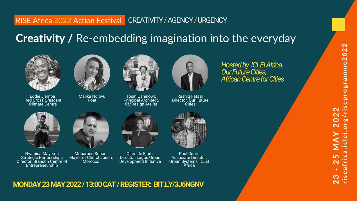 #RISEAfrica2022 Action Festival Core Session Day1 is Creativity/Re-embedding imagination into the everyday: embracing imagination in our everyday activities to support better decision making, social life, public space &amp; economic development. REGISTER: bit.ly/3ynGbKM