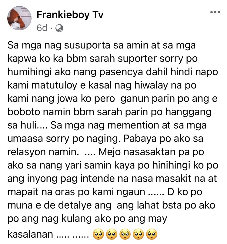 MadamAnalynMuko's tweet photo. Kung totoong supporters kau, dapat nagpakasal kau kahit hiwalay na...  

"May prinsipyo, may isang salita"
- Sir Andrew E. https://t.co/f41I02qYsG